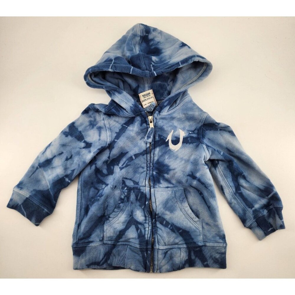 True Religion Blue Tie Dye Logo Zip Up Hoodie Youth Size 12 - 18 Months Cotton